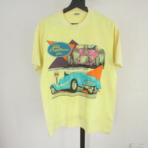 f394 80sビンテージ RP レーシング HOTROD プリントTシャツ USA製■1980年代製 表記Lサイズ イエロー アメカジ ストリート アンティーク