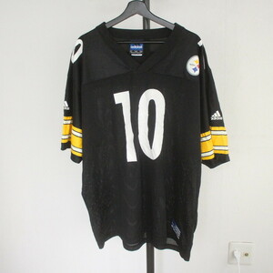 f395 2000年代製 ADIDAS アディダス NFL スティーラーズ メッシュ フットボールTシャツ■00s 表記2XLサイズ 黒 ブラック アメカジ 古着卸