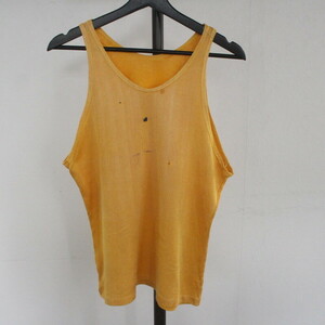 f418 50s Vintage rayon tank top #1950 period made S size about yellow felt letter American Casual Street retro old clothes old clothes .