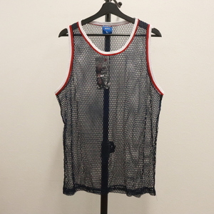 L611 90s Vintage CLAUDINUCCI mesh tank top #1990 period made inscription L size navy navy blue dead stock American Casual Street old clothes 