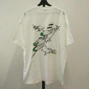 f449 90sビンテージ ヘインズ 半袖プリントTシャツ■1990年代製 表記XLサイズ 白 ホワイト フライトニング キャラ アメカジ 古着 古着卸