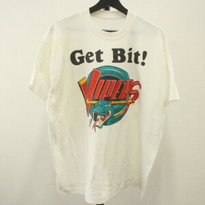 V501 90sビンテージ 半袖プリントTシャツ■1990年代製 約XLサイズ 白 ホワイト メッセージ アニマル ヘビ カレッジ アメカジ ストリート 