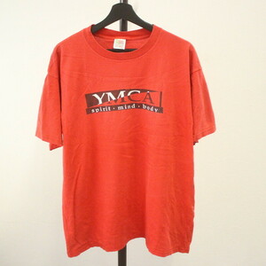 B455 90sビンテージ フルーツオブザルーム 半袖プリントTシャツ■1990年代製 表記XLサイズ レッド 赤 YMCA アメカジ ストリート 古着卸 80s