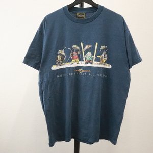 U533 2000年代製 COOK RATPACK プリントTシャツ■00s 表記XLサイズ ネイビー アメカジ ストリート サイケ キャラ アンティーク 古着卸 90s