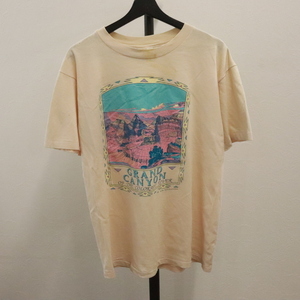 a382 80sビンテージ HANES ヘインズ 半袖プリントTシャツ■1980年代製 表記Lサイズ ベージュ グランドキャニオン スーベニア アメカジ 70s