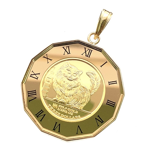 20861 ツバル金貨 猫 2022年 K18/24 純金 4.6g 1/25オンス コイン ペンダントトップ イエローゴールド 保護ガラス付き アトラス