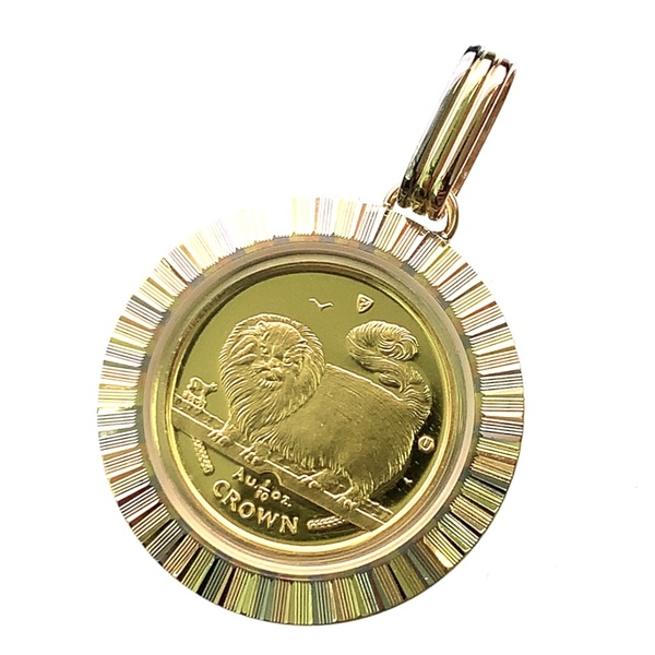  マン島金貨 猫 エリザベス女王二世 1997年 K18/24 純金 13g 1/10オンス コイン ペンダントトップ イエローゴールド 保護ガラス付き