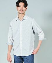 春夏/TETE HOMME/Sサイズ/七分袖シャツ 清涼サッカー 掠れ ストライプ柄 リゾート 涼しい 新品/白/ホワイト/ig166/_画像7