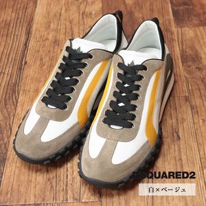 DSQUARED2/43(28-28.5cm)/スニーカー SNM0196 上質レザー シンプル ベーシック ローカット 新品/白×ベージュ/id292/