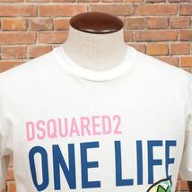 DSQUARED2/XSサイズ/イタリー製Tシャツ S78GD0056 快適ジャージー ロゴ プリント SDGS クルーネック 半袖 新品/白/ホワイト/id203/_画像3