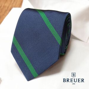 1 jpy /BREUER/ Italy made necktie beautiful gloss silk . stripe pattern business stylish Classico on goods elegant present new goods / green × navy blue /hb543/