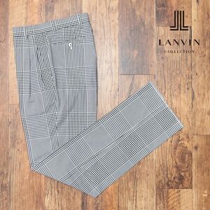 春夏/LANVIN COLLECTION/48サイズ/スラックス パンツ さらっと先染チェック ツータック 日本製 レトロ 新品/黒×白/ib196/