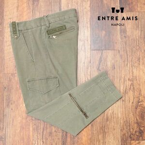 春夏/entre amis/32インチ/美脚カーゴ パンツ ストレッチ伸縮 ジップポケット 製品染め加工 イタリア製 新品/カーキ/ic341/