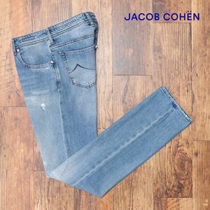 JACOB COHEN/34インチ/テーパード デニムパンツ J688 LIMITED COMF ストレッチ ダメージ リペア加工 イタリア製 新品/水色/ブルー/ic421/
