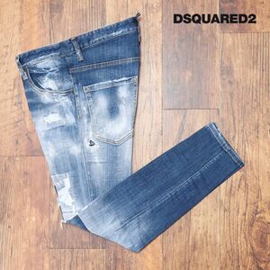 DSQUARED2/44サイズ/美脚デニムパンツ S74LB1056 SKATER JEAN ストレッチ ダメージ 花柄パッチワーク イタリア製 新品/青/ブルー/id128/