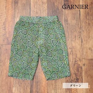 春夏/GARNIER/Mサイズ/イージー ハーフパンツ 清涼リネン 薄手 涼しい オリエンタル 幾何学柄 リゾート 新品/緑/グリーン/ig142/