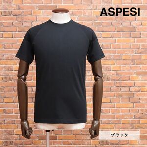 ASPESI/3Lサイズ/無地カットソー AY28 上質ジャージー 快適 ベーシック 万能 ラグラン切替 クルーネック 半袖 新品/黒/ブラック/if151/