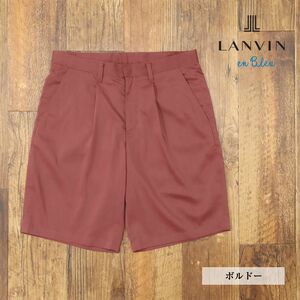 1円/春夏/LANVIN en Bleu/50サイズ/ハーフパンツ 清涼 リネン混 無地 ワンタック きれいめ ショーツ 短パン 新品/赤/ボルドー/gf183/