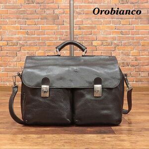 1 jpy /Orobianco/ translation leather business bag LEANDRA fine quality soft plain 2. key attaching electric outlet metal fittings Italy made new goods / black / black /ie169/