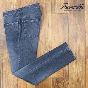 1円/Faconnable/42インチ/美脚デニムパンツ ストレッチ ダメージ ウォッシュ ワイルド テーパード 新品/青/ブルー/if308/