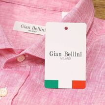 1円/春夏/Gian Bellini/Mサイズ/イタリー製シャツ 清涼 リネン 涼しい 無地 カッタウェイ 胸ポケット 長袖 新品/ピンク/gd118/_画像5