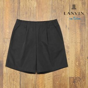 1円/春夏/LANVIN en Bleu/48サイズ/イージー ハーフパンツ 撥水 ハリ コシ ツイル 無地 ワンタック シンプル 新品/黒/ブラック/gf185/