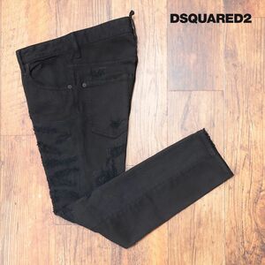 DSQUARED2/48サイズ/テーパード デニムパンツ S74LB1123 SKATER JEAN ダメージ クラッシュ リペア加工 イタリア製 新品/黒/ブラック/id116/