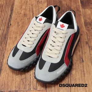 DSQUARED2/40(25-25.5cm)/イタリア製スニーカー SNM0225 スエード レザー切替 レトロ ローカット シューズ 新品/黒×グレー/id294/