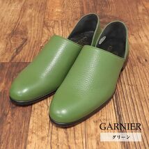 1円/GARNIER/L(27-27.5cm)/スリッポン やわらか 上質レザー 無地 ベーシック 日本製 靴 かかと踏んで履ける 新品/緑/グリーン/ig223/_画像1