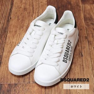 DSQUARED2/43(28-28.5cm)/レザー スニーカー SNM0175 ロゴ プリント ローカット Italy製 ストリート 訳あり 新品/白/ホワイト/id290/