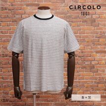 23春夏/CIRCOLO 1901/XLサイズ/清涼Tシャツ CN3978 さっぱり鹿の子ジャージー ボーダー柄 クルーネック 半袖 新品/茶×黒/ib259/_画像1