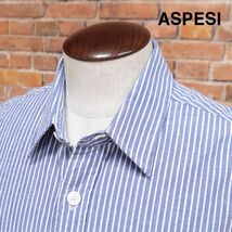 春夏/ASPESI/Sサイズ/ストライプ柄シャツ CE84 UT SHIRT 清涼サッカー 涼しい リゾート マリン 爽やか 長袖 新品/青×白/if146/_画像1