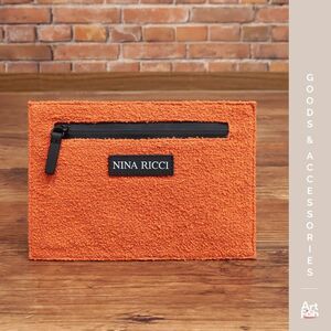 1円/NINA RICCI/ロゴ プレート ツイード ユーティリティ フラット ポーチ インポート ニナリッチ 新品/オレンジ/iz658/