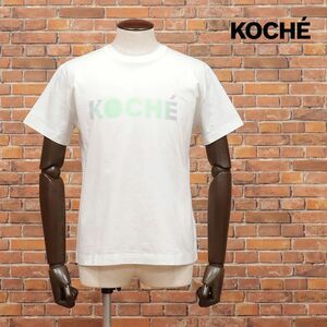 1円/KOCHE/Sサイズ/丸首Tシャツ ジャージー伸縮 ロゴ レタード プリント イタリア製 ラフ ハイカジュアル 半袖 新品/白/ホワイト/id254/