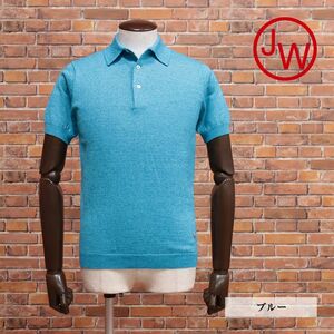 1 jpy / spring summer /JWO/48 size / polo-shirt Italy made cloth smooth summer knitted plain standard Basic short sleeves Golf new goods / blue / blue /ic595/
