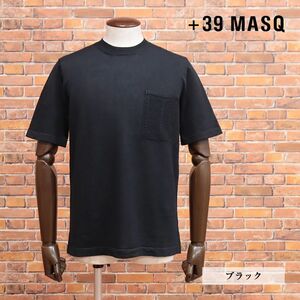 23SS/+39MASQ/48サイズ/モックネック サマーニット 清涼リネン 無地 胸ポケット イタリア製 半袖 新品/黒/ブラック/it153/