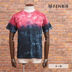 23SS/FENRIR/Lサイズ/タイダイ染め Tシャツ ジャージー伸縮 クルーネック 日本製 ネイティブ 半袖 新品/赤×紺/ig202/