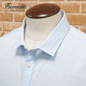 1 jpy /Faconnable/4XL size / shirt .... cotton Broad plain patchwork pocket kata way long sleeve new goods / blue / sax /if364/