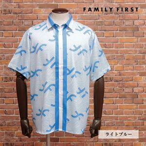 23SS/FAMILY FIRST MILANO/Lサイズ/総柄シャツ SHS2313 美艶サテン マリン ロゴ プリント イタリア製 半袖 新品/水色/ライトブルー/ic136/