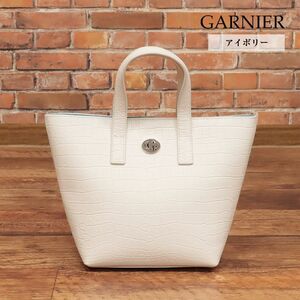 1 jpy /GARNIER/ Mini tote bag fine quality leather black ko type pushed . compact luxury Celeb high rank bag new goods / ivory /ig212/