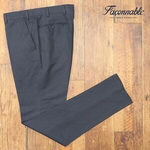 1円/春夏/Faconnable/46サイズ/スラックス パンツ 清涼リネン コットン ツイル 無地 ノータック 美脚 キレカジ 新品/紺/ネイビー/if288/