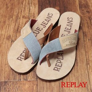 1 иен /REPLAY/43(28-28.5cm)/ Италия производства сандалии GMT17 Denim ткань нос . черновой Surf American Casual пляжный курорт новый товар / синий × бежевый /ic668/