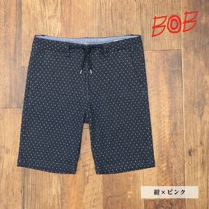 1円/春夏/BOB/52サイズ/ハーフ パンツ 紋ジャガード ジャージー伸縮 イタリア製 モダン 短パン ゾーイ コラボ 新品/紺×ピンク/gb322/