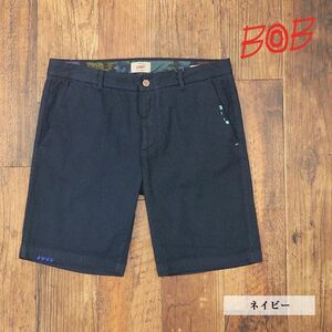 1円/春夏/BOB/54サイズ/ハーフ パンツ ドット柄 ジャガード ストレッチ 製品染め加工 イタリア製 かわいい ボブ 新品/紺/ネイビー/gb319/