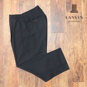 春夏/LANVIN COLLECTION/46サイズ/日本製イージー パンツ ウール混ストレッチ 無地 サルエル調 ワンタック 新品/黒/ブラック/ib197/