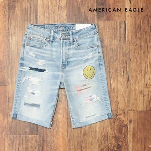 春夏/AMERICAN EAGLE/30インチ/デニム ハーフパンツ 3131-7517 ストレッチ ダメージ パッチワーク ストリート 新品/青/ブルー/ih119d/