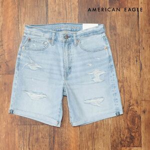 春夏/AMERICAN EAGLE/36インチ/クラッシュ デニム ハーフパンツ 3131-7477 ハリ コシ◎ ダメージ加工 ロック 新品/青/ブルー/ih107/