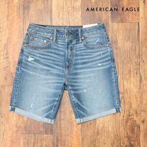 春夏/AMERICAN EAGLE/34インチ/デニム ハーフパンツ 3131-7479 ストレッチ快適 ダメージ加工 バミューダ 新品/青/ブルー/ih108/