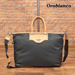 Orobianco/トート バッグ VILLENOIR-OB-B 撥水 軽量リモンタ社ナイロン レザー イタリア製 2WAYカバン 定番 新品/黒/ブラック/ie213/