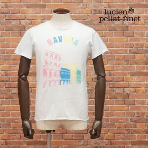 lucien pellat-finet/Sサイズ/丸首Tシャツ 上質ジャージー 快適 HAVANA プリント イタリア製 半袖 新品/白/ホワイト/ic541/